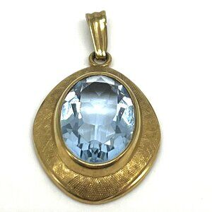 Estate Find! Blue Topaz 9kt Gold Designer Signed K&L Vintage Pendant